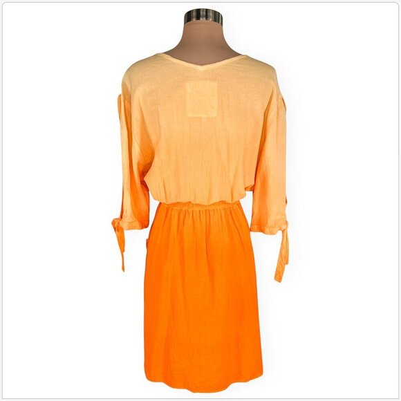 Produce Company Fresh Orange Ombre Gauze Tie Elastic Waist Boho Summer Dress M - Picture 3 of 4